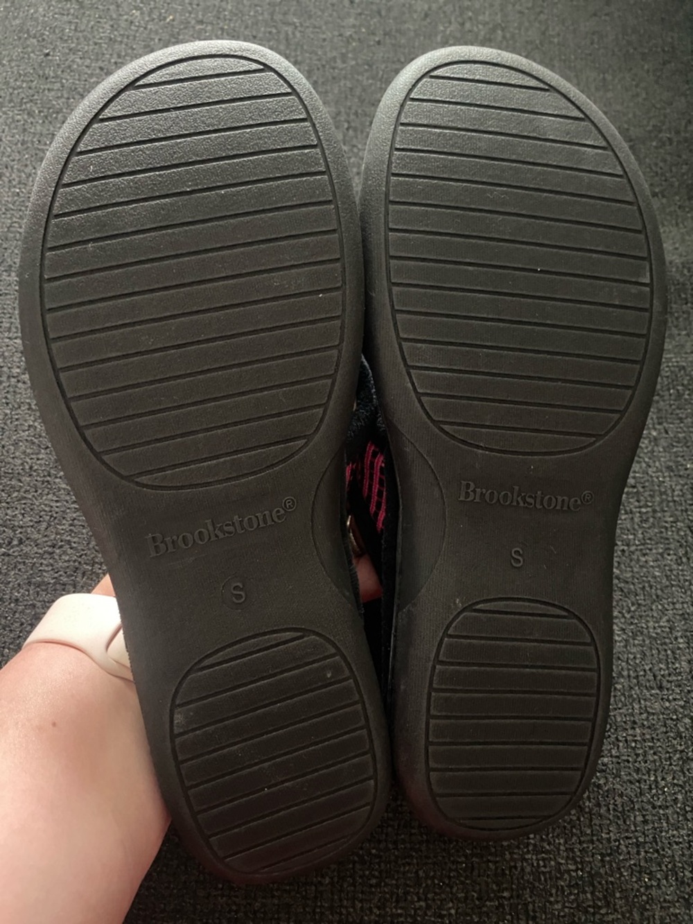 Brookstone Black Slip-On Shoes with Pink Knit Accents
